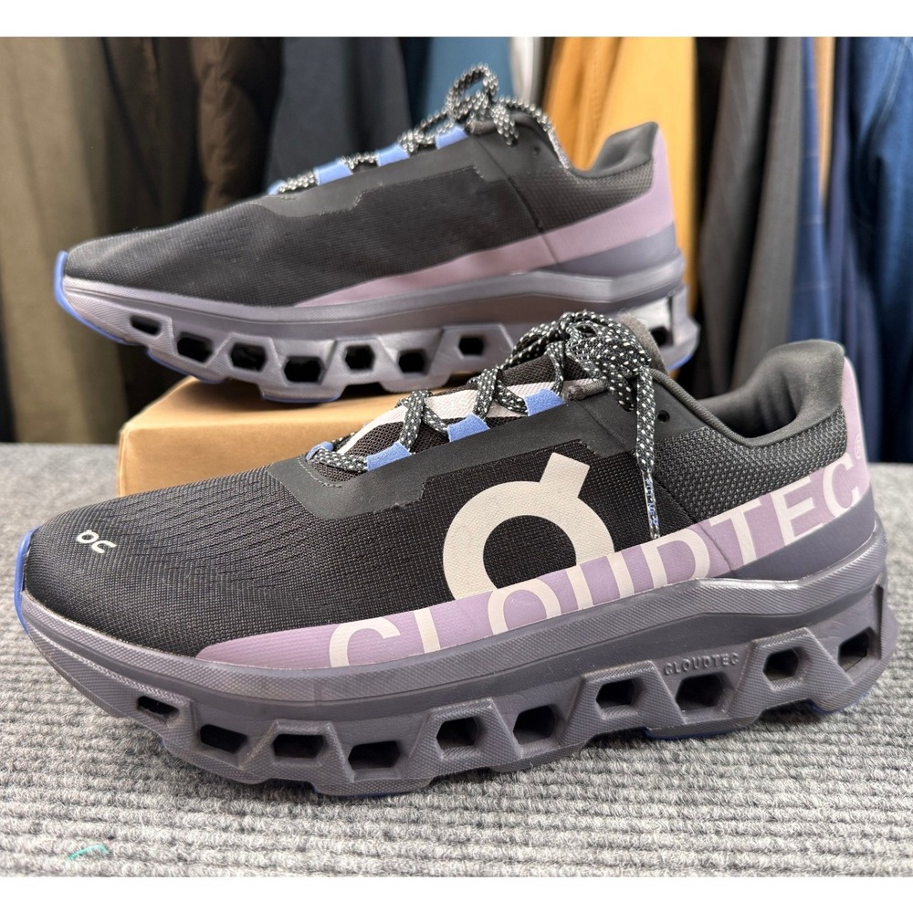 On Cloudmonster Running Shoes Mens 10 Black Purple Excellent CloudTec Helion